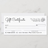 シンプル白黒モダン小切手ギフト証明書 (正面)