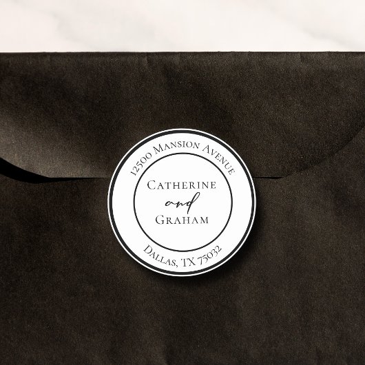 シンプル白黒モダン結婚差出人住所 ラウンドシール