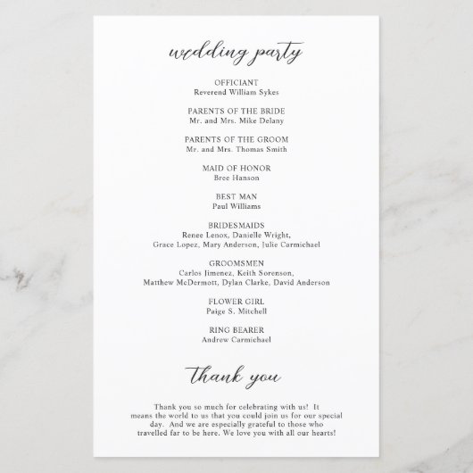 シンプル白黒モダン結婚式 プログラム (裏面)