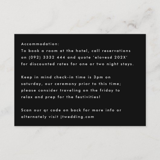 シンプル白黒モダン詳細アコモデーション エンクロージャーカード (正面)