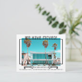 シンプル白黒モダン鍵写真移動 案内ポストカード (スタンド正面)