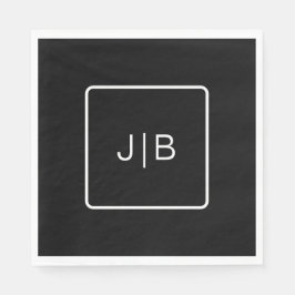 シンプル白黒モノグラムのカスタマイズ スタンダードランチョンナプキン