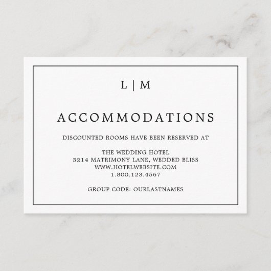 シンプル白黒モノグラムエレガントな結婚式 エンクロージャーカード (正面)