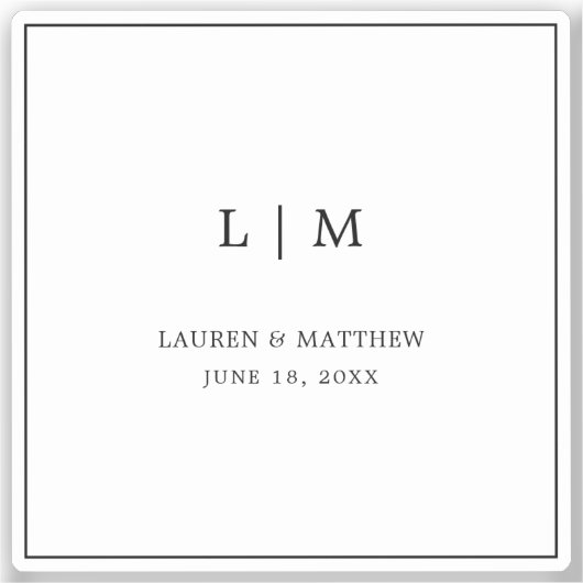 シンプル白黒モノグラムエレガントな結婚式 シール (正面)
