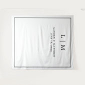 シンプル白黒モノグラムエレガントな結婚式 タペストリー (正面(横))