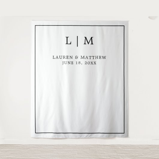 シンプル白黒モノグラムエレガントな結婚式 タペストリー (正面)