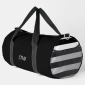 シンプル白黒モノグラムストライプパターン ダッフルバッグ (右コーナー)