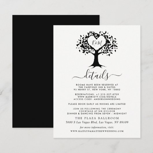 シンプル白黒モノグラムハートツリ結婚ーズ エンクロージャーカード (正面/裏面)