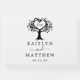 シンプル白黒モノグラムハートツリ結婚ーズ ゲストブック
