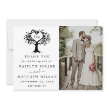 シンプル白黒モノグラムハートツリ結婚ーズ