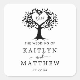 シンプル白黒モノグラムハートツリ結婚ーズ スクエアシール