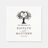 シンプル白黒モノグラムハートツリ結婚ーズ スタンダードカクテルナプキン (正面)