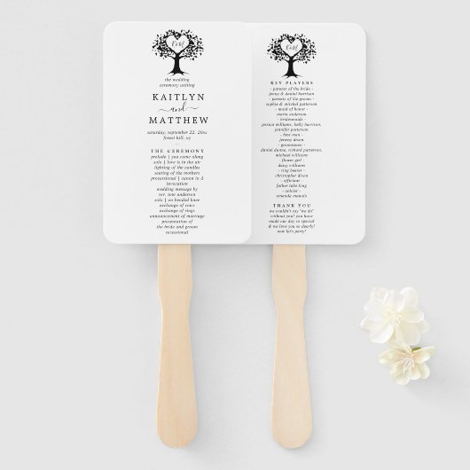 シンプル白黒モノグラムハートツリ結婚ーズ ハンドファン (正面&裏面)