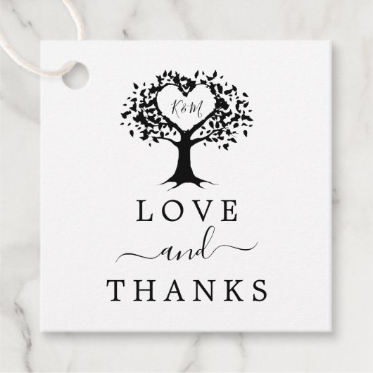 シンプル白黒モノグラムハートツリ結婚ーズ フェイバータグ (正面)