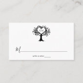 シンプル白黒モノグラムハートツリ結婚ーズ プレイスカード (正面)