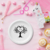 シンプル白黒モノグラムハートツリ結婚ーズ ペーパープレート (パーティー)