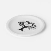 シンプル白黒モノグラムハートツリ結婚ーズ ペーパープレート (アングル)