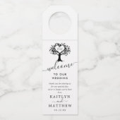 シンプル白黒モノグラムハートツリ結婚ーズ ボトルネックタグ (正面)