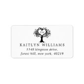 シンプル白黒モノグラムハートツリ結婚ーズ ラベル (正面)