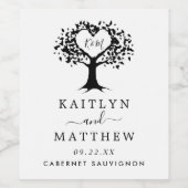 シンプル白黒モノグラムハートツリ結婚ーズ ワインラベル (シングルラベル)