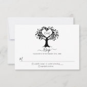シンプル白黒モノグラムハートツリ結婚ーズ 出欠カード (正面)