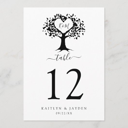 シンプル白黒モノグラムハートツリ結婚ーズ 招待状 (裏面)