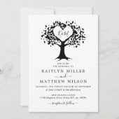 シンプル白黒モノグラムハートツリ結婚ーズ 招待状 (正面)