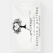 シンプル白黒モノグラムハートツリ結婚ーズ 横断幕 (縦)