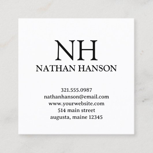 シンプル白黒モノグラムモダン スクエア名刺 (正面)