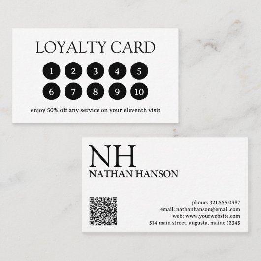 シンプル白黒モノグラムモダン ロイヤリティカード (正面/裏面)