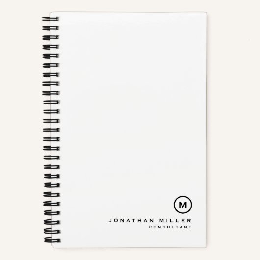 シンプル白黒モノグラム名 ノートブック (正面)