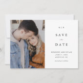 シンプル白黒モノグラム結婚写真 セーブザデート (正面)