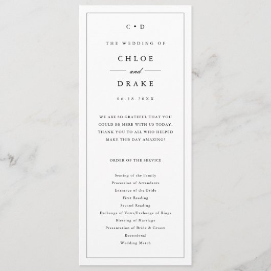 シンプル白黒モノグラム結婚式 プログラム (正面)