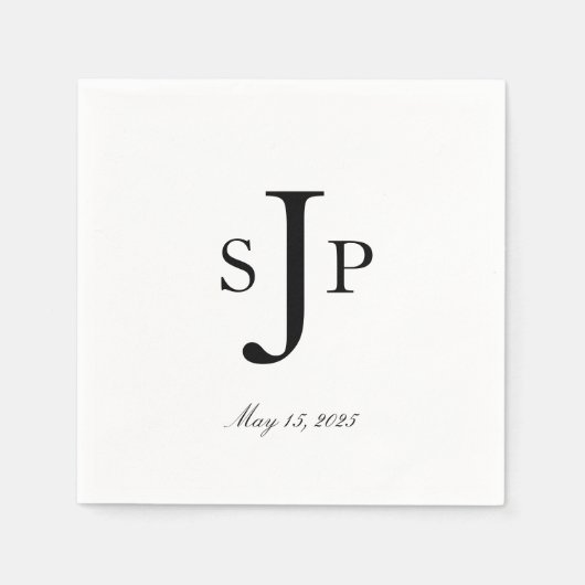シンプル白黒モノグラム スタンダードカクテルナプキン (正面)