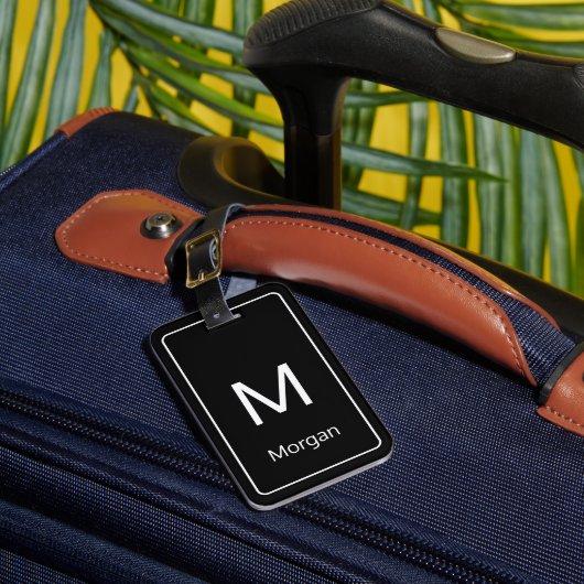 シンプル白黒モノグラム&名前テンプレート ラゲッジタグ (正面インサイチュ1)