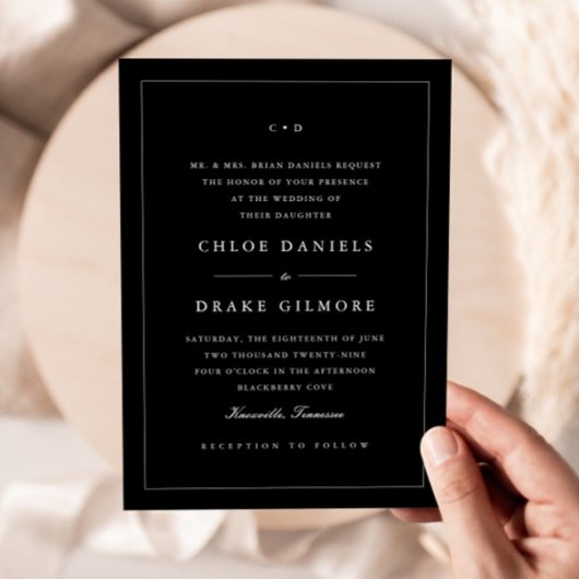 シンプル白黒モノグラ結婚ム 招待状