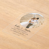 シンプル白黒ラウンドフォトアー結婚チ アクリル招待状 (レイダウン)