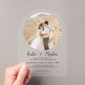 シンプル白黒ラウンドフォトアー結婚チ アクリル招待状 (インサイチュ (ポータブル))