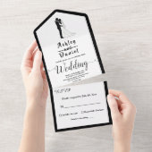 シンプル白黒ロマンチック結婚夫婦 オールインワン招待状 (貼ってはがせる)