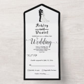 シンプル白黒ロマンチック結婚夫婦 オールインワン招待状 (内側)