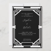 シンプル白黒ヴィンテージアールデコ結婚 招待状 (正面)