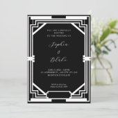 シンプル白黒ヴィンテージアールデコ結婚 招待状 (スタンド正面)