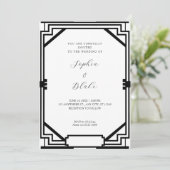 シンプル白黒ヴィンテージアールデコ結婚 招待状 (スタンド正面)