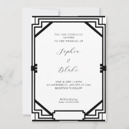 シンプル白黒ヴィンテージアールデコ結婚 招待状