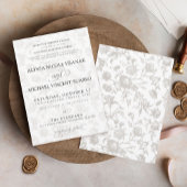 シンプル白黒ヴィンテージフローラエレガントウェディング 招待状