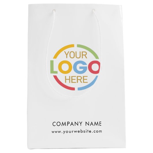 シンプル白黒企業の会社ロゴ ミディアムペーパーバッグ (正面)