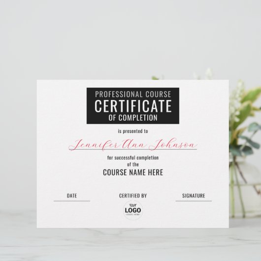 シンプル白黒修了証 (スタンド正面)