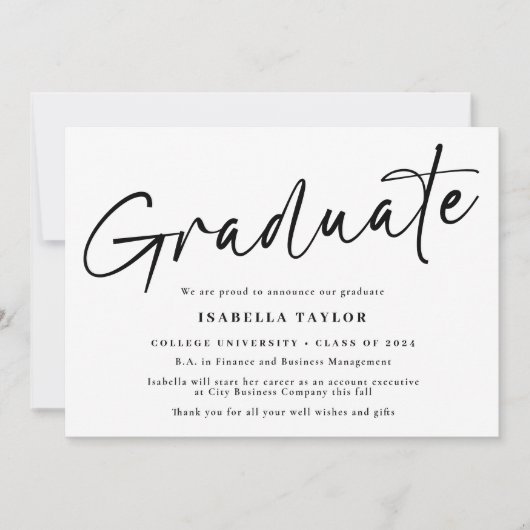 シンプル白黒写真の卒業 案内状 (正面)