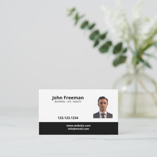 シンプル白黒写真保険募集人 名刺 (スタンド正面)