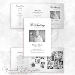 シンプル白黒写真葬儀プログラム 三つ折り招待状